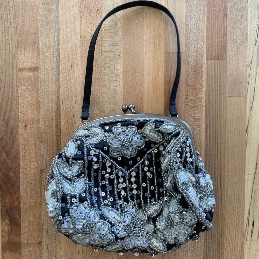 Vintage Santi satin beaded evening bag